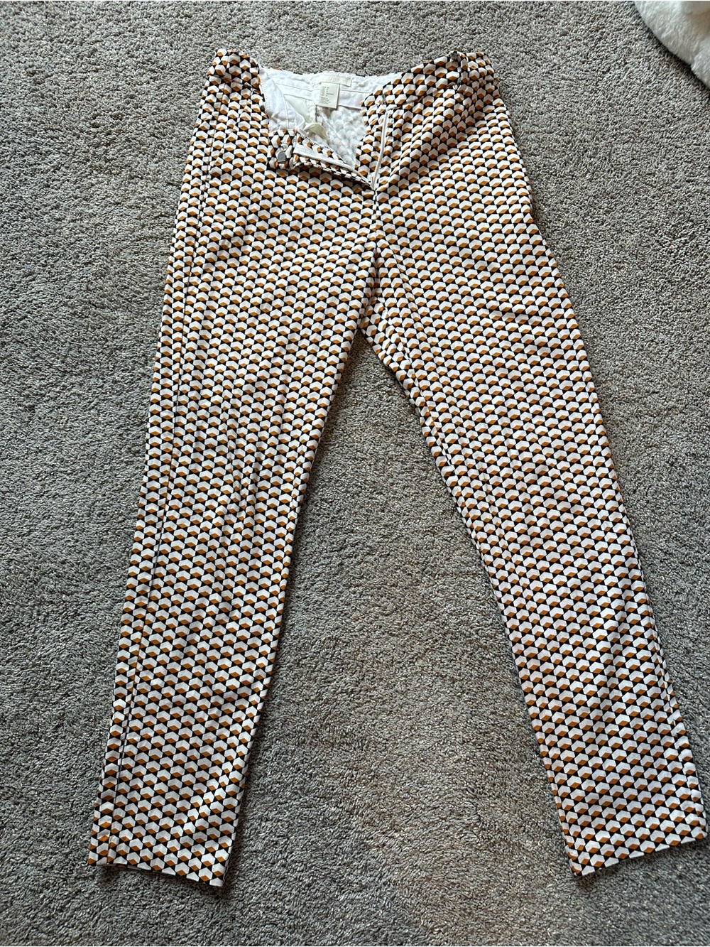 H&M Skinny Pants in Cream and Brown Geometric Print